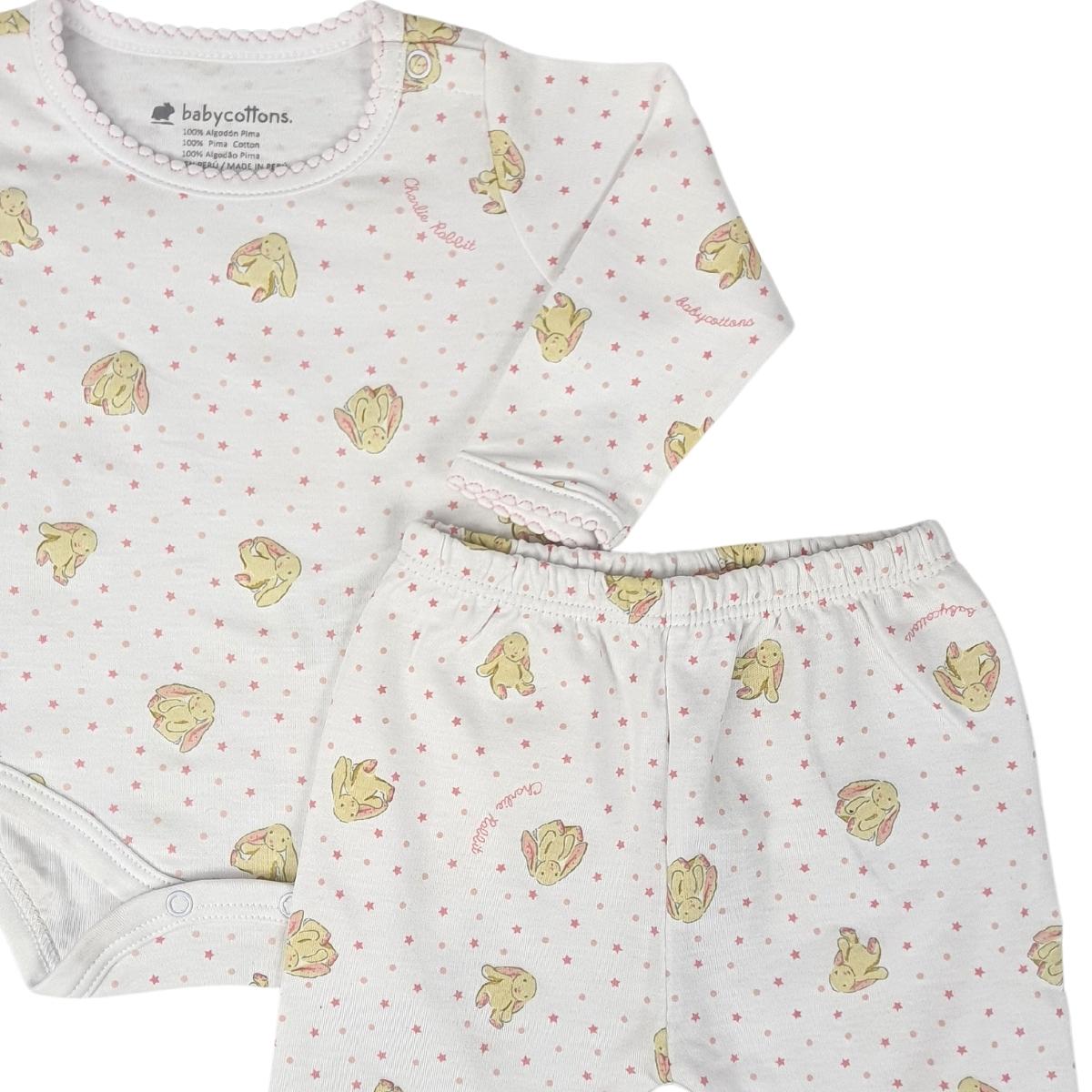 Set 2p Babycottons Smart Charlie Rabbit e Body ML Ranita Bco y Rosa