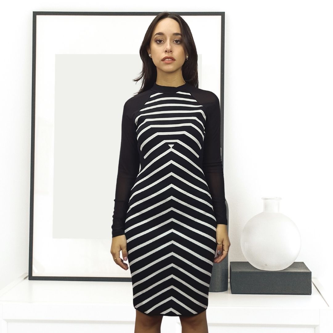 Vestido Vero Moda Negro y Blanco Style RUBY L/S KNIT DRESS(PM-ET-2)