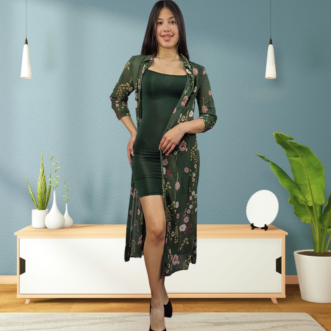 Vestido Vero Moda Verde Style CORNI 3/4 LONG SHIRT SET(NN)
