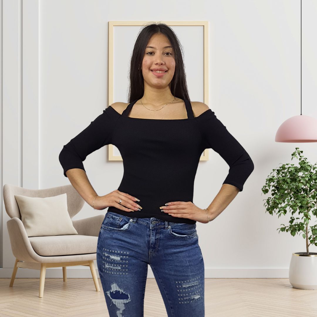 Blusa Vero Moda Negro Style KENT 3/4 TOP(RN)