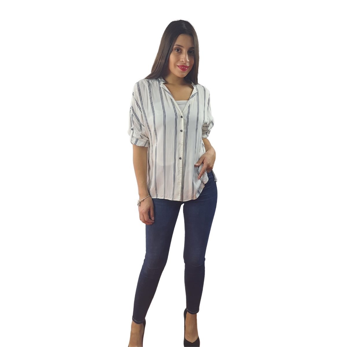 Blusa Vero Moda Blanco y Gris Style TINA 3/4 SHIRT SET(TP)