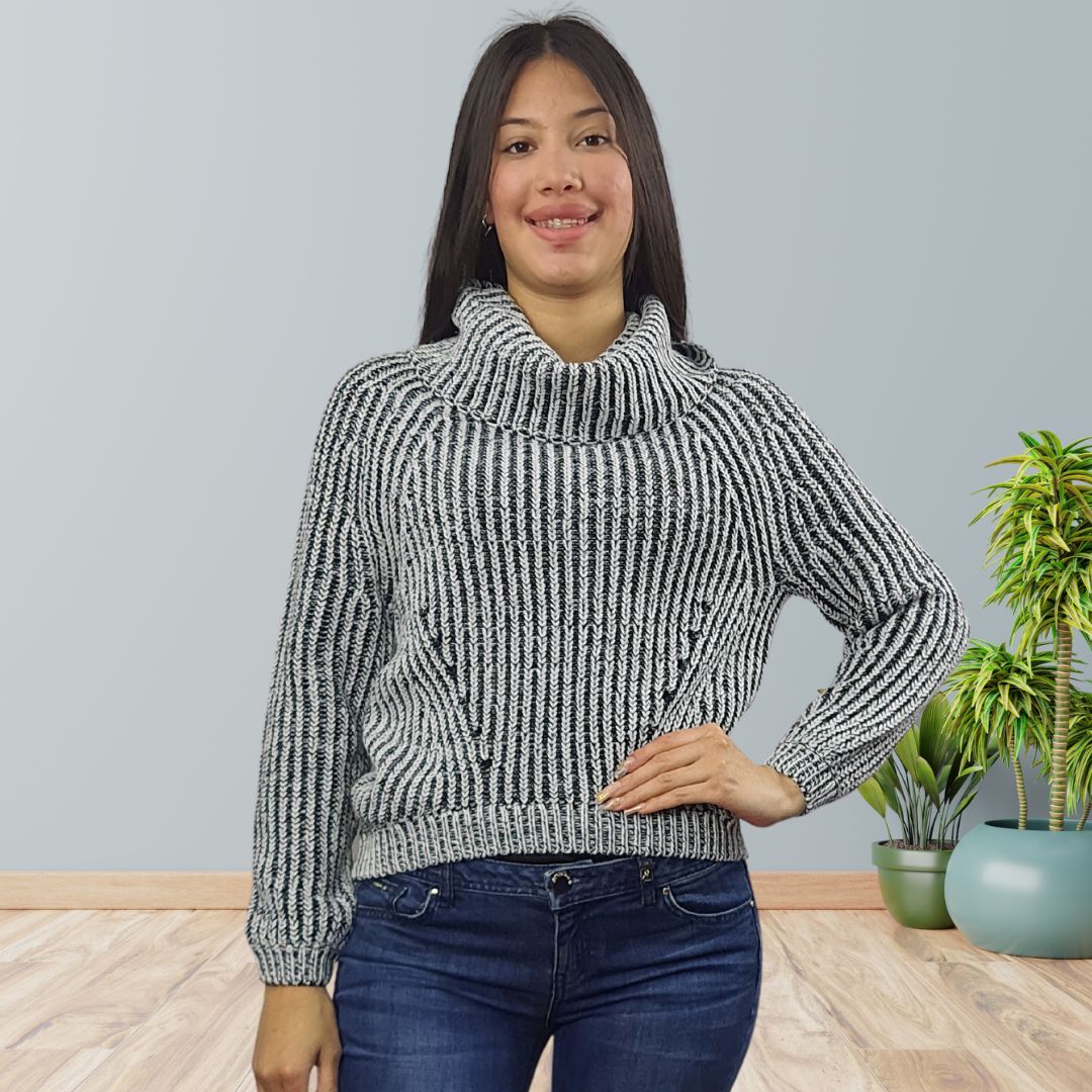 Sweater Vero Moda Blanco y Negro Style ROLL L/S KNIT(BN-CT-2)