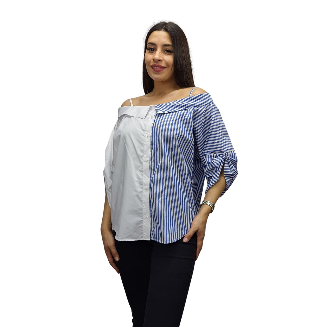 Blusa Vero Moda Blanco y Azul Style BRIDGE 3/4 SHIRT(SL)