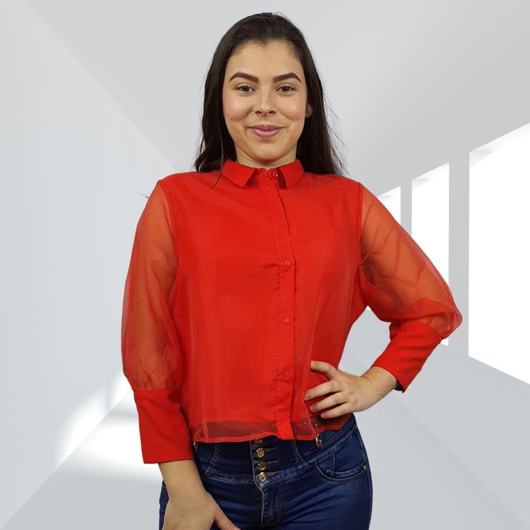 Blusa Vero Moda Rojo Style AGLAIA 3/4 SHORT SHIRT(PM-ET-2)