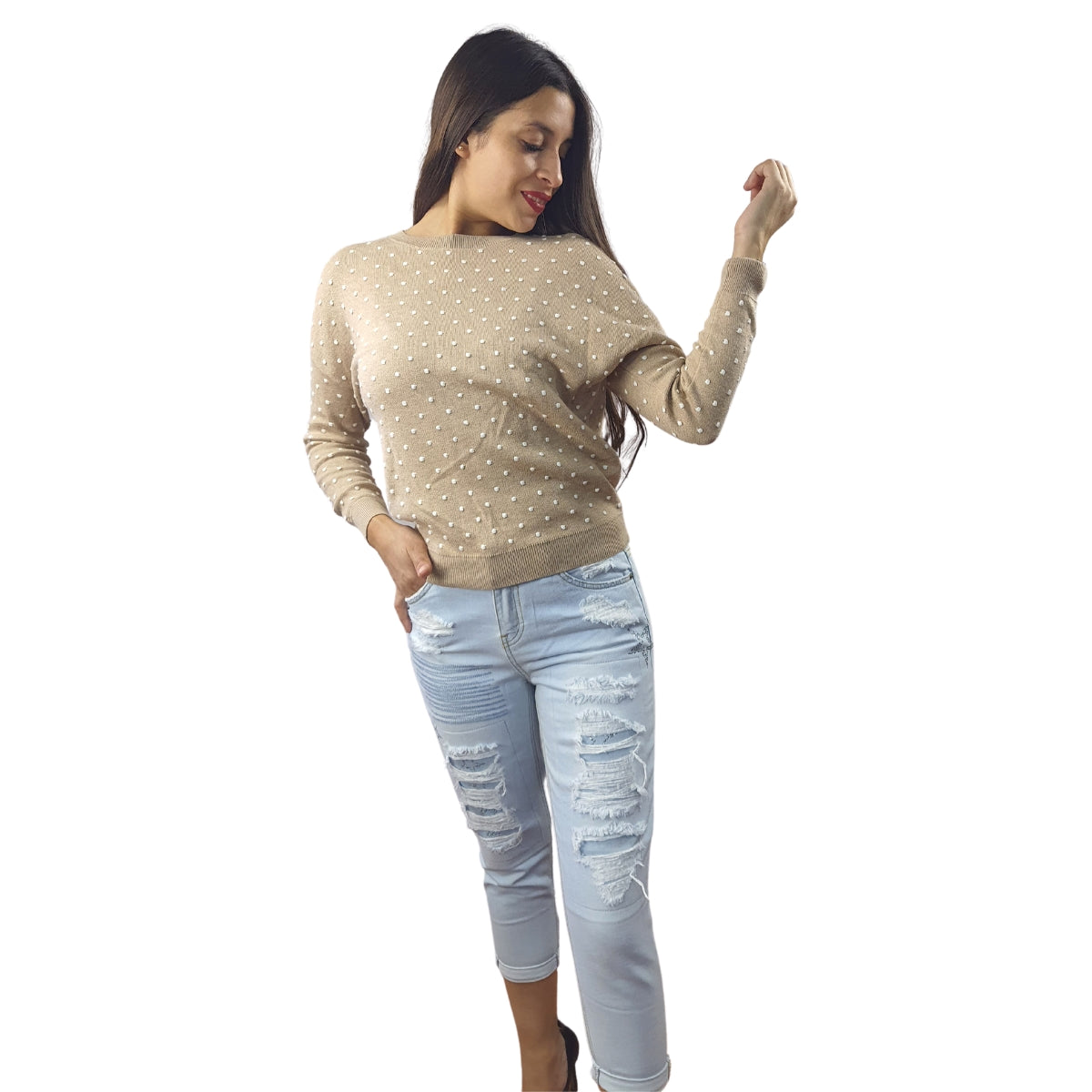 Sweater Vero Moda Beige Style DOTS L/S KNIT SET(MW-EC-2)