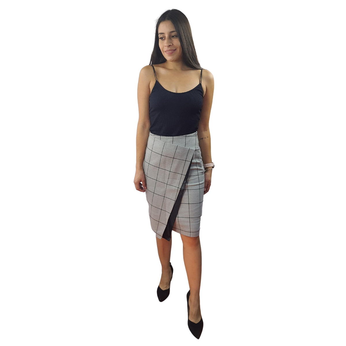 Falda Vero Moda Gris Style LARIS CHECK MIDI SKIRT(VMC-MW-ET-2)