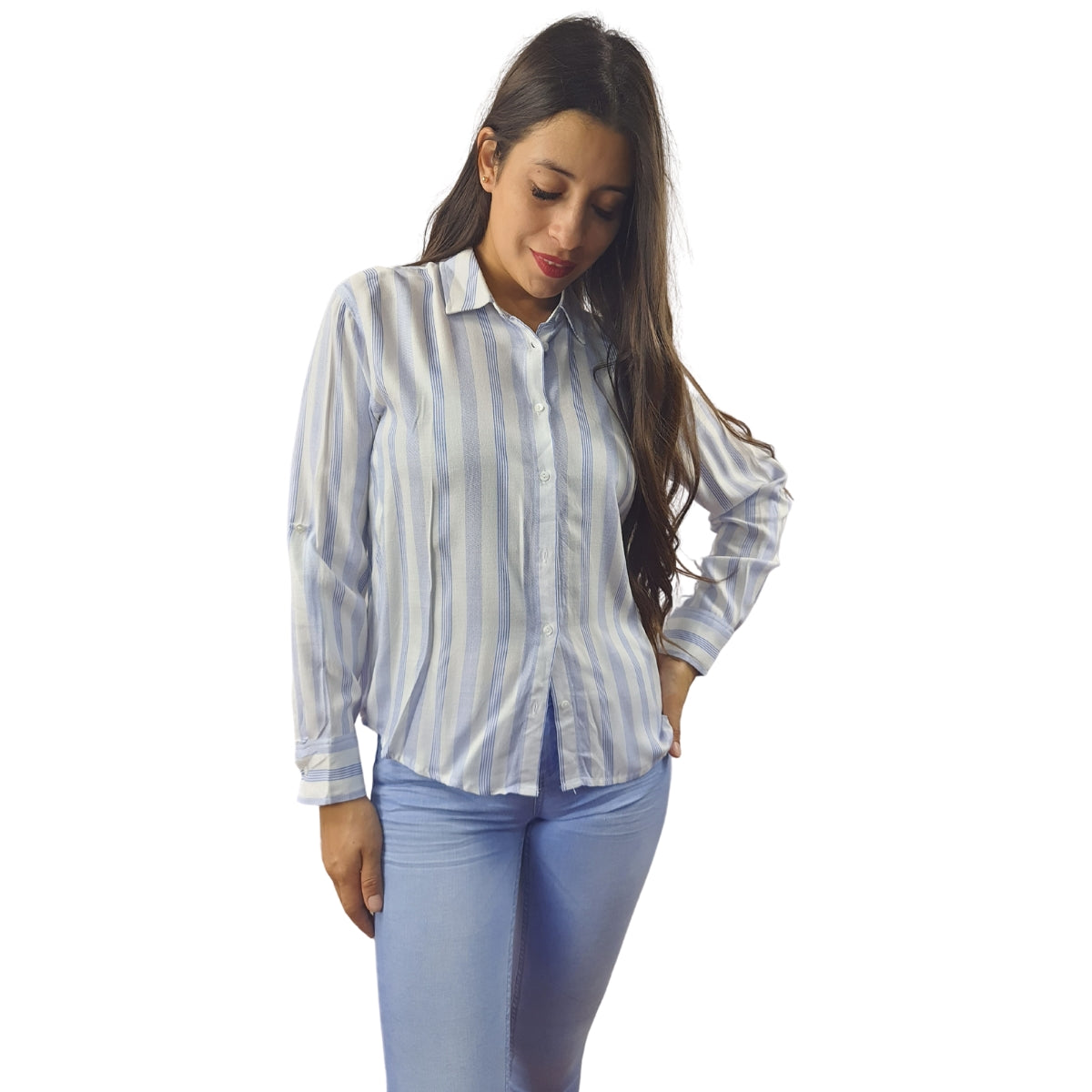Blusa Vero Moda Azul Claro Style WISTARIA MULTI STRIPE L/S SHIRT(SL)