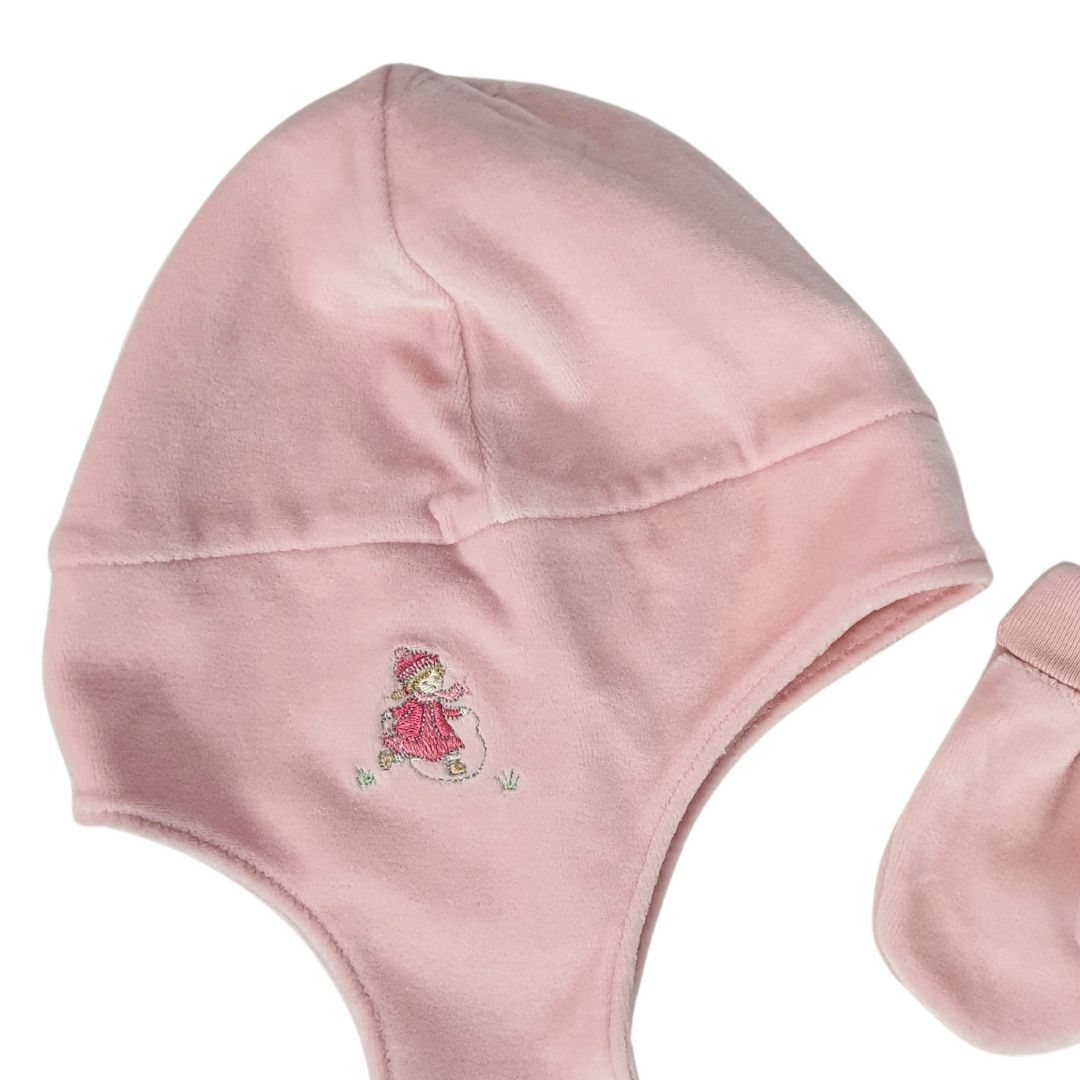 Gorro Babycottons Plush a la Campagne + Mitones Rosa