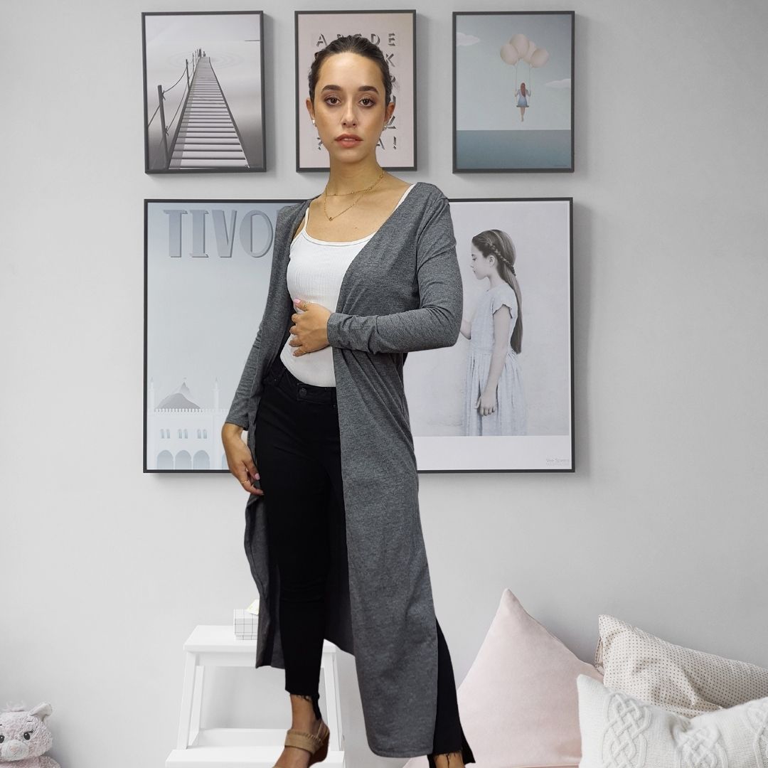 Tapado Veromoda Gris Style GRACE SOLID L/S LONG CARDIGAN(PM-EC-2)