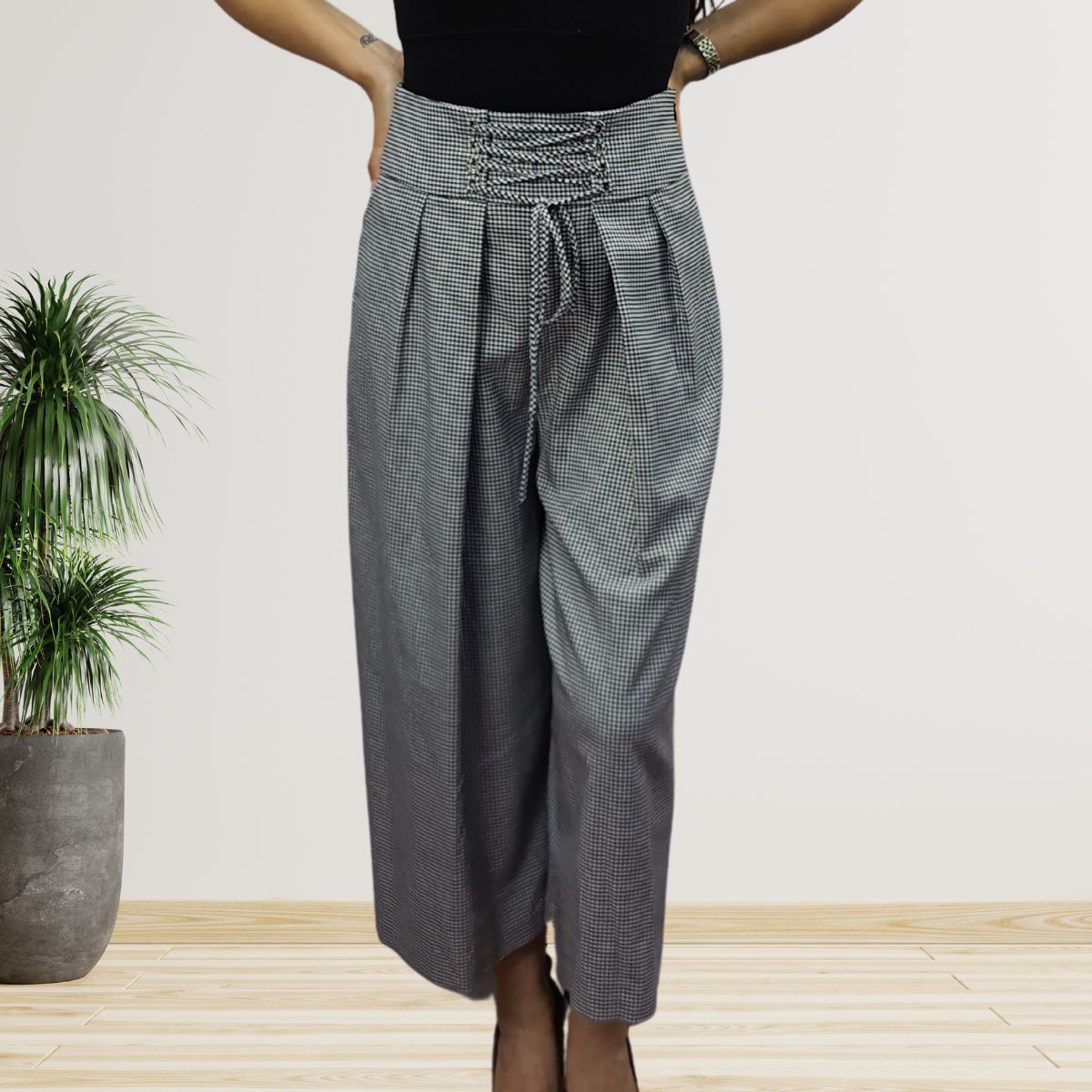 Pantalon Vero Moda Negro Style ANNA ARIA TARTAN 7/8 MW WIDE PANTS(LL)