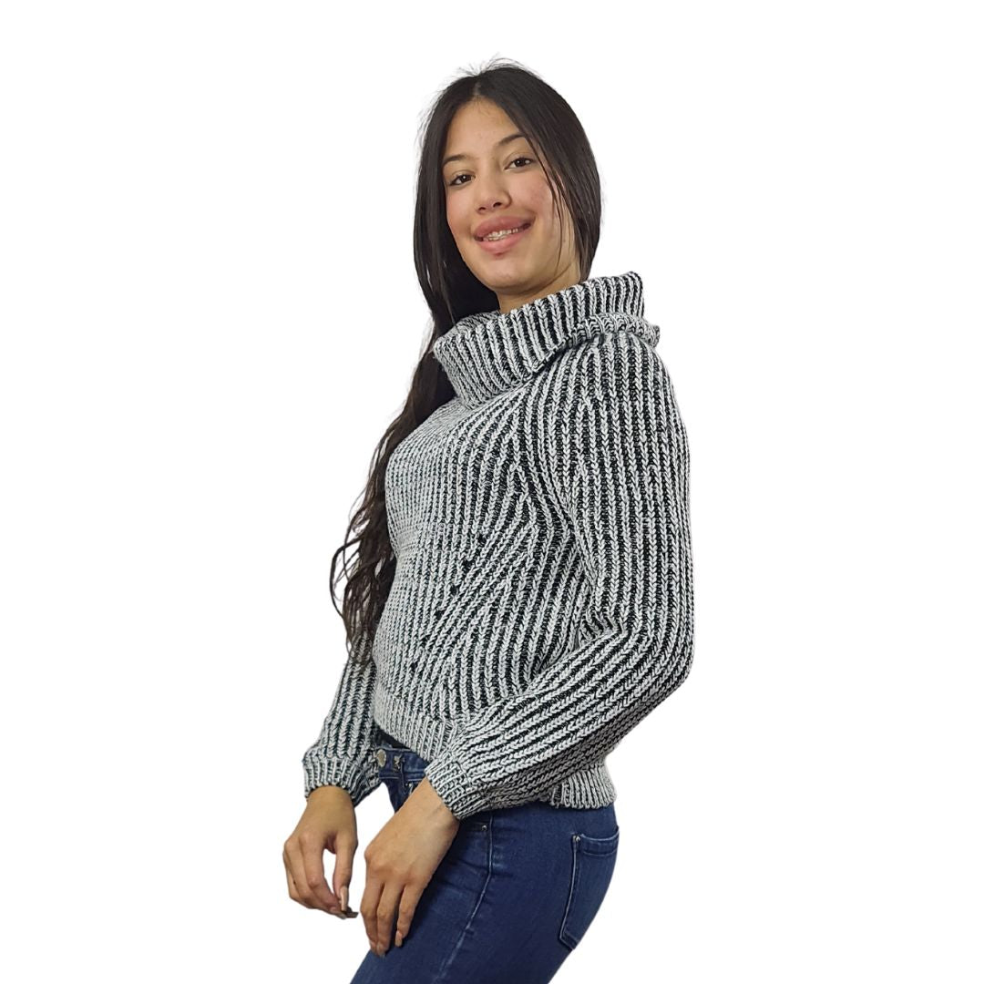 Sweater Vero Moda Blanco y Negro Style ROLL L/S KNIT(BN-CT-2)