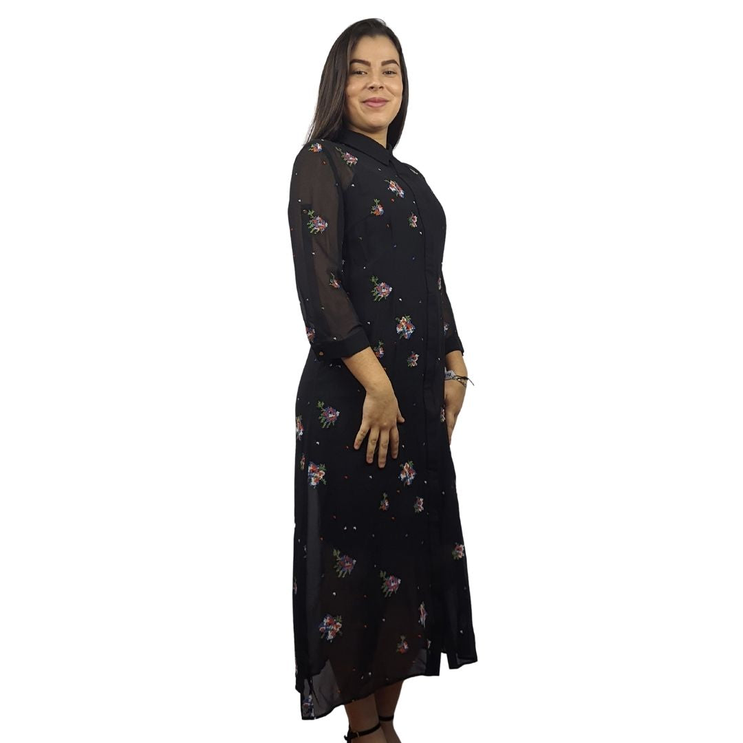 Vestido Vero Moda Negro Style CROSS 3/4 LONG SHIRT SET(NN)
