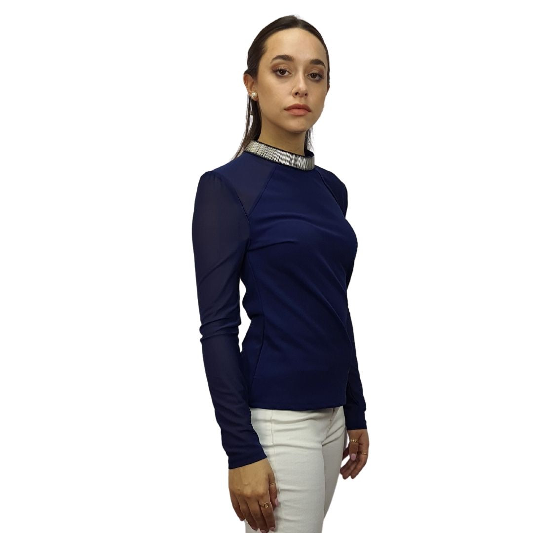 Blusa Vero Moda Azul Style MESH L/S TOP(MW-ET-2)