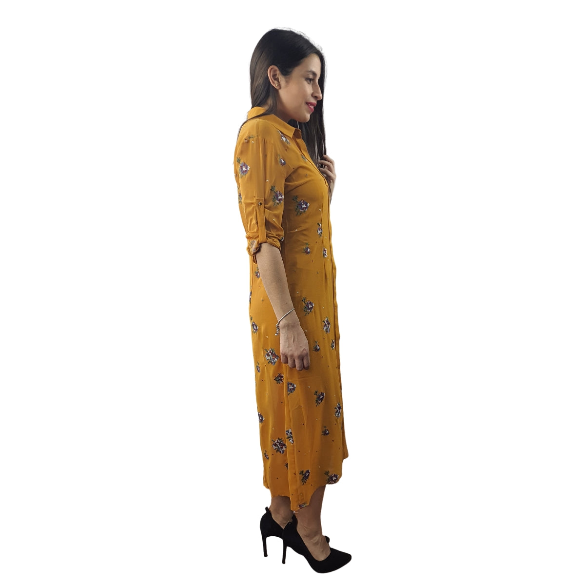 Vestido Vero Moda Mostaza Style CROSS 3/4 LONG SHIRT SET(NN)
