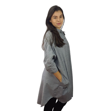 Camisa Veromoda Gris Style ALEX SILENCE 3/4 LONG SHIRT(MW-CT-2)