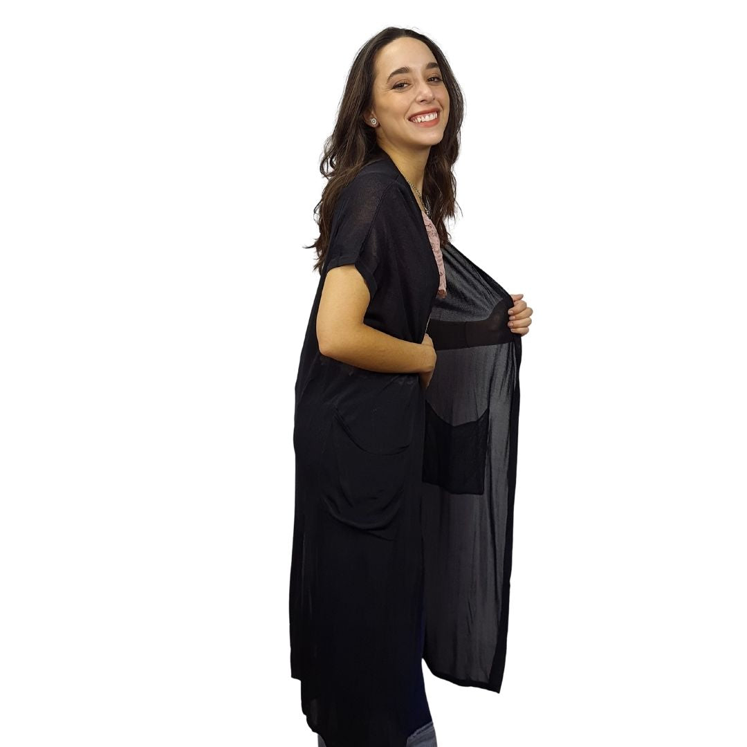 Tapado  Vero Moda Negro  Style YETTA LONG KNIT CARDIGAN(VMC-NE-EC-3)