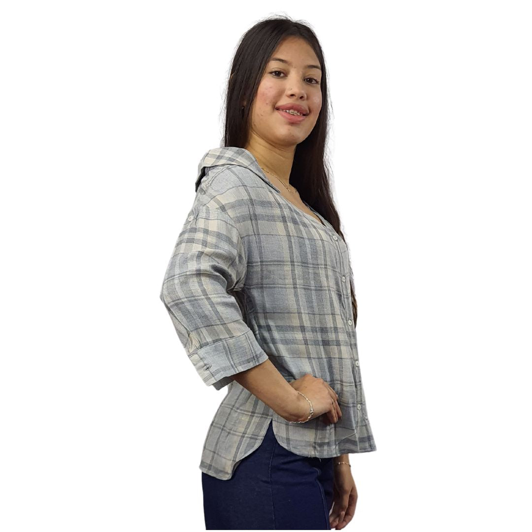 Blusa Vero Moda Gris Style KENDY 3/4 TARTAN SHIRT(AL)