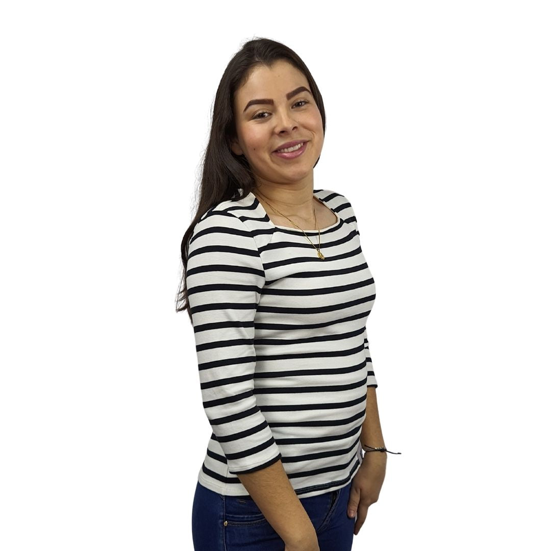 Polera Vero Moda Blanco y Negro Style EDI 3/4 TOP(UM)