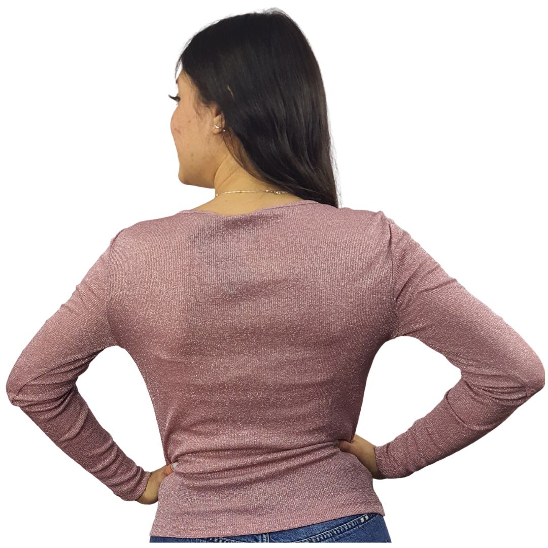 Blusa Vero Moda Vmisla L/s O-neck Lurex Color Rosa Mesa