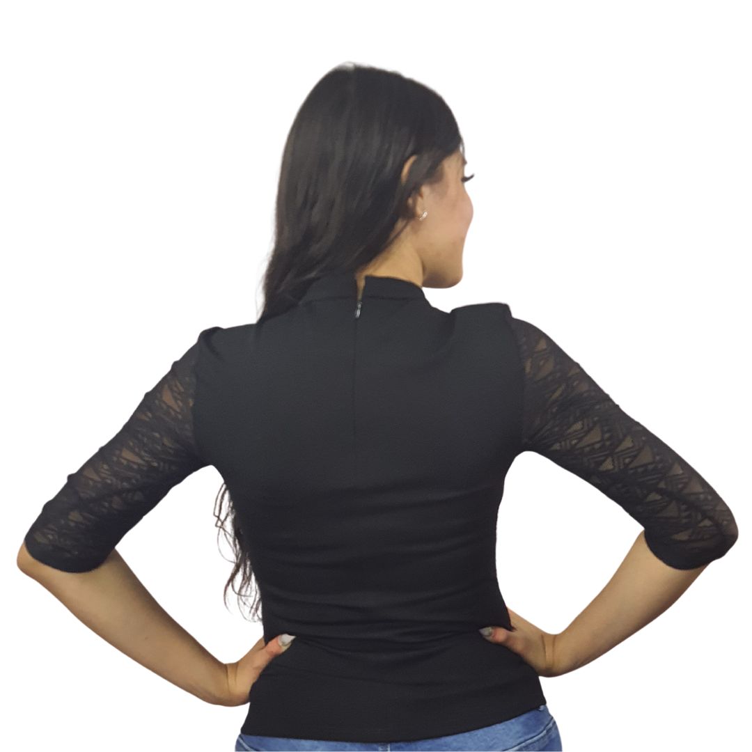 Blusa Vero Moda Negro Style LACE 3/4 JERSEY TOP(VMC-CR)