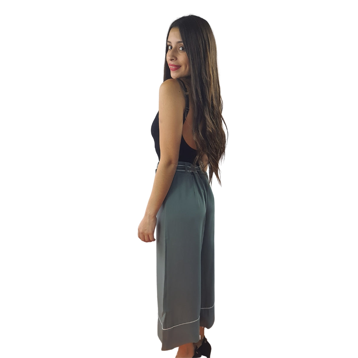Pantalon Vero Moda Verde Claro Style CAMILLE 7/8 WIDE PANTS(TP)