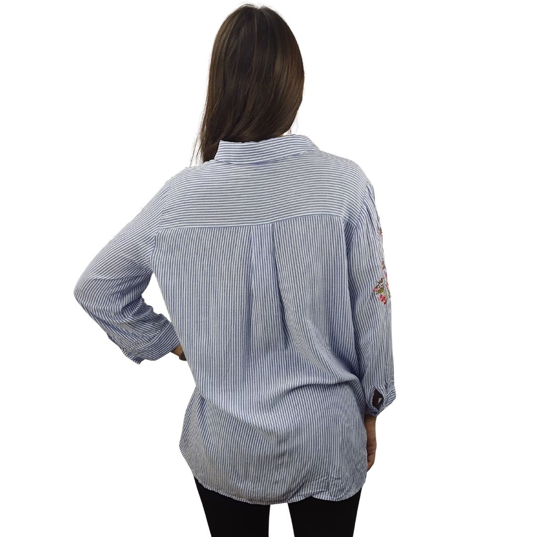 Blusa Vero Moda Azul Style SABANIL STRIPE 3/4 SHIRT(NN)