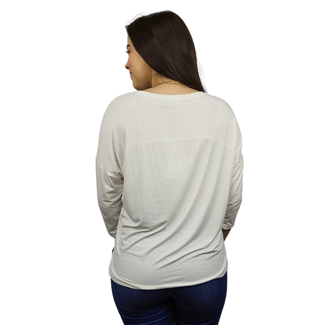 Polera Vero Moda Beige Style GUDRUN 3/4 TOP(FL)