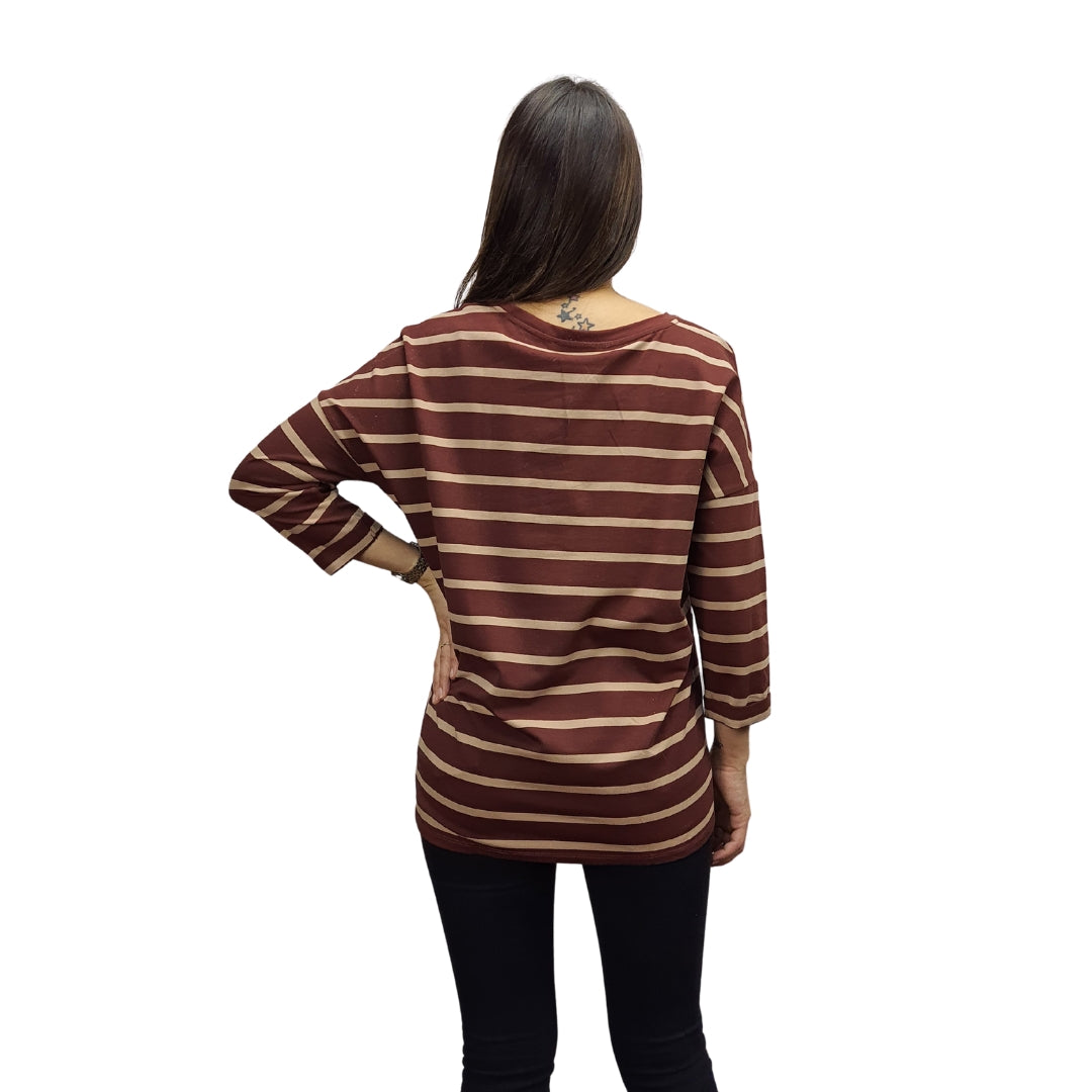 Polera Vero Moda Marron Style CASUAL 3/4 V NECK TOP(TP)