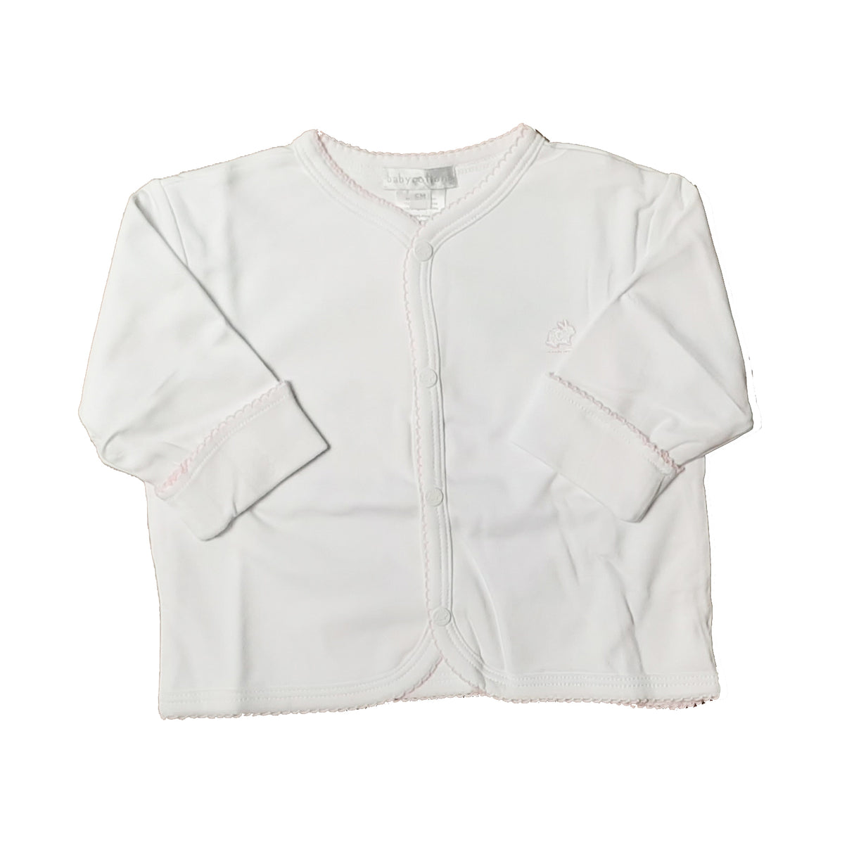 Cardigan Babycottons Rever Basico S/Capucha Pima Blanco Rosa