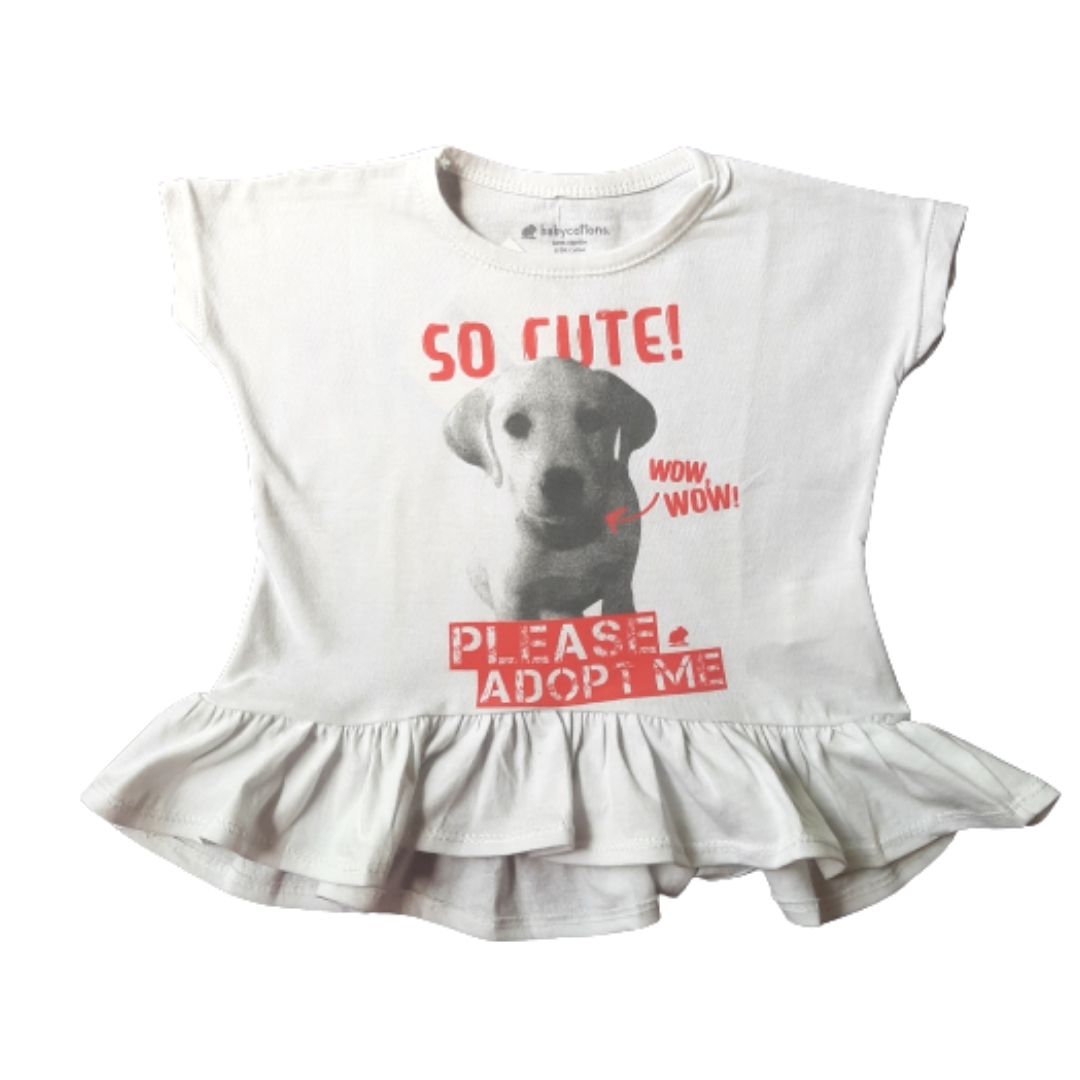 Polera Babycottons T-Shirt Volados Lucas Blanco