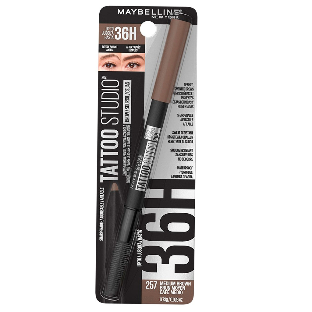 Lápiz De Cejas Tattoo Brow Pigment Pencil 36 Hr 257 Medium Brown Maybelline