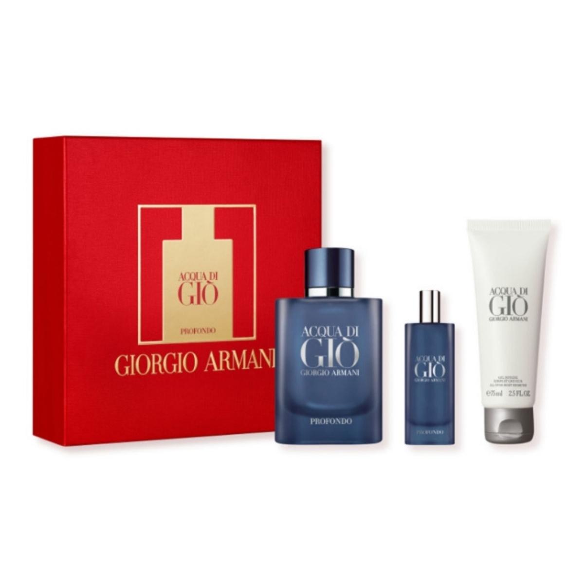 Estuche Rojo Acqua Di Gio Profondo Armani Edp 75ml + 75ml +15ml Hombre