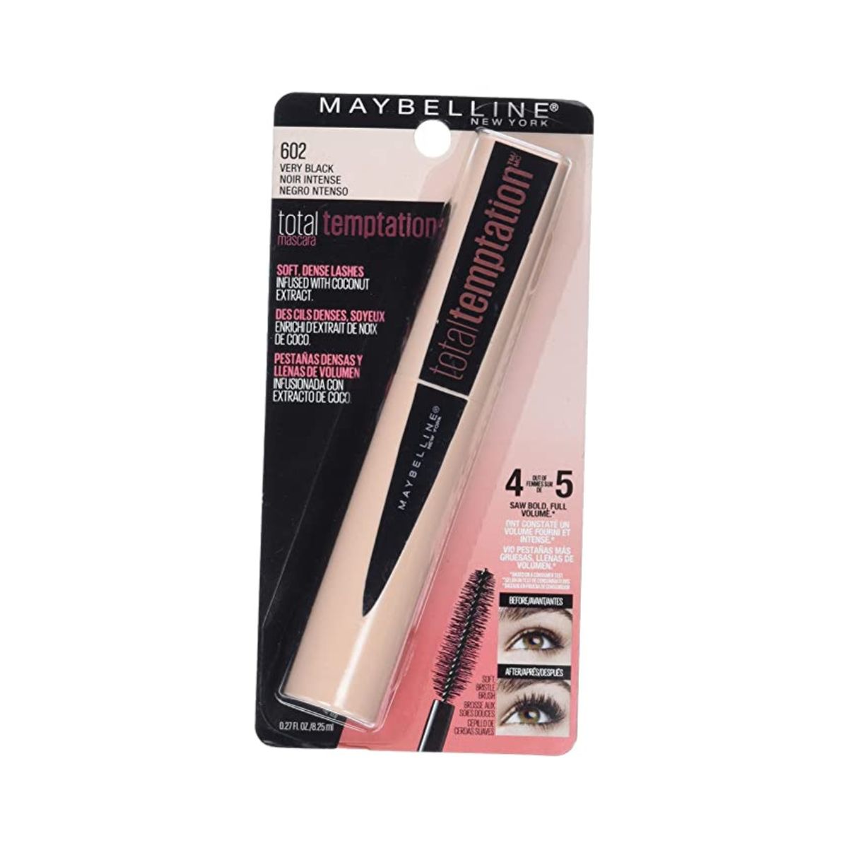 Máscara Total Temptation Lavable Very Black Maybelline