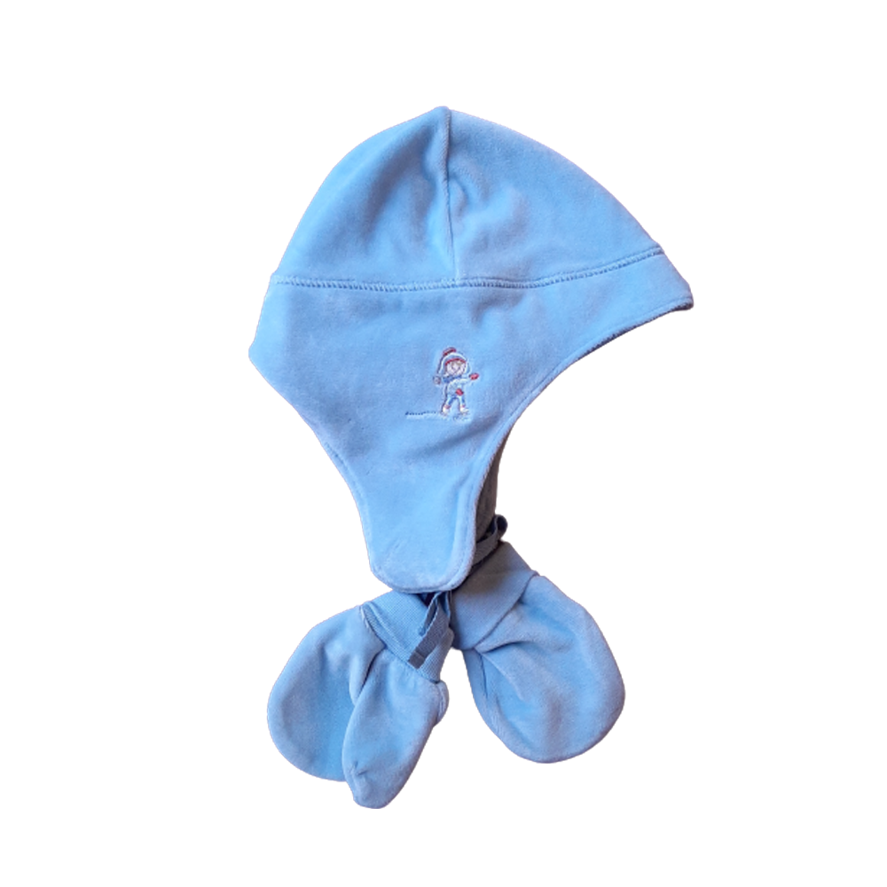 Gorro Babycottons Plush Wintertime  Set Mitones Azul Claro