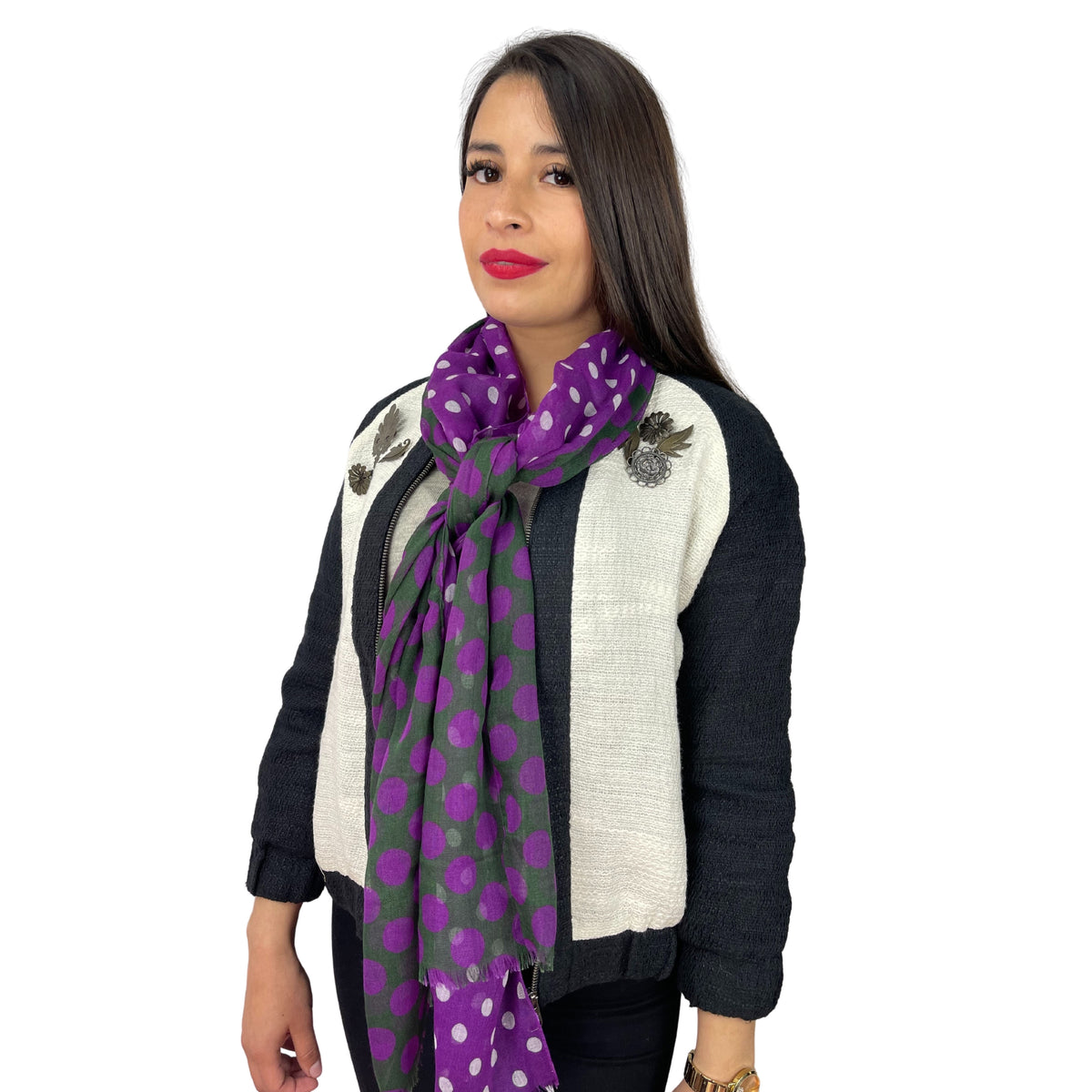 Bufanda Isaac Mizrahi Polka Dot Morado, Verde Y Pepas Blancas Icl4921P23