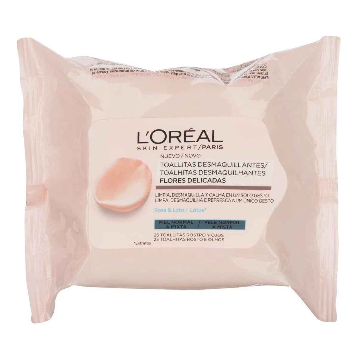 LOREAL PARIS TOALLAS DESMAQUILLANTES FLORES DELICADAS ROSA&amp;LOTO X 25 Un