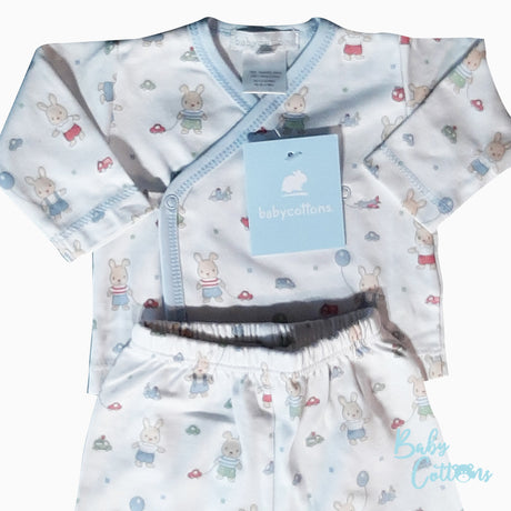 Pijama Babycottons Set Bunnies Batita ML Ranita C/Pie Blanco Celeste