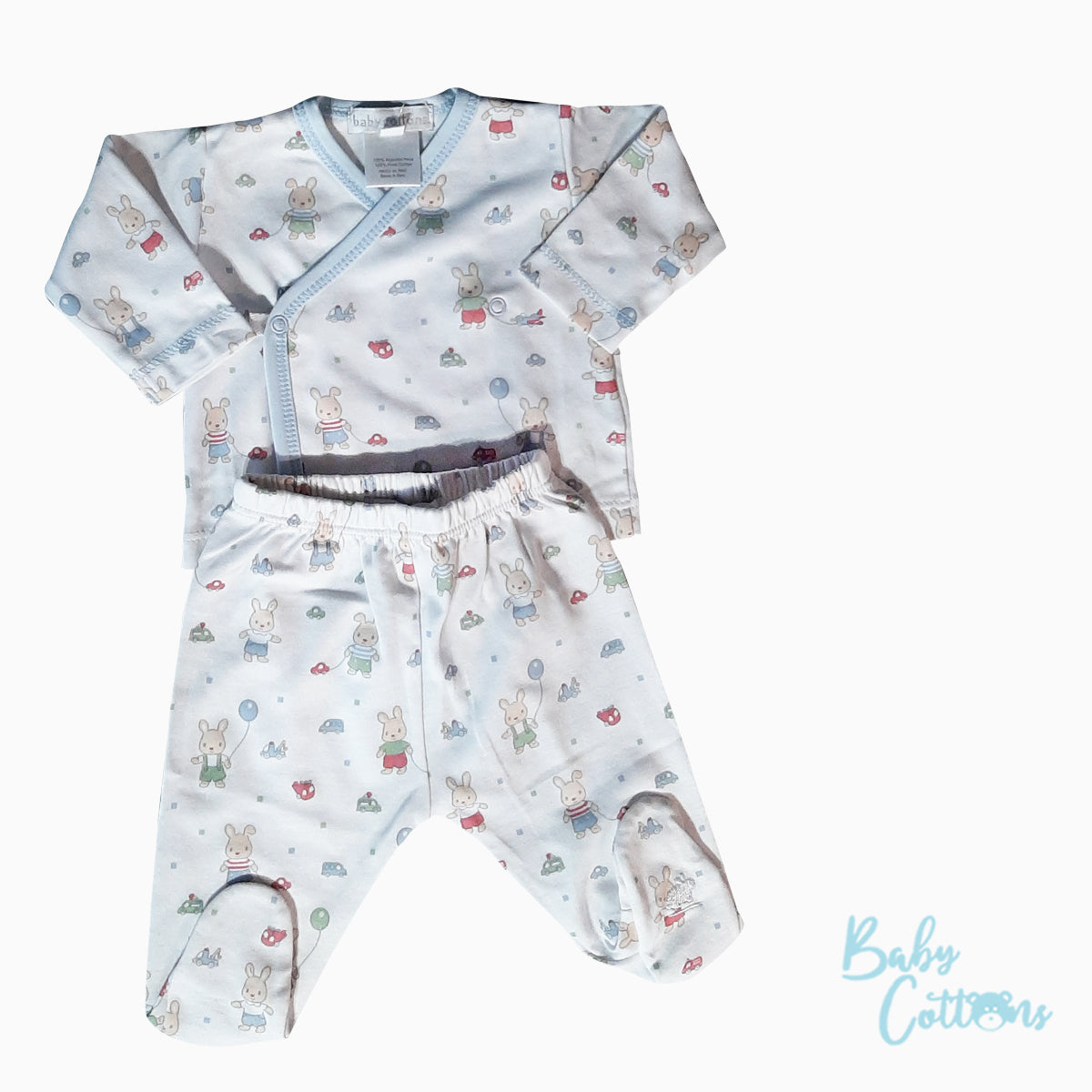 Pijama Babycottons Set Bunnies Batita ML Ranita C/Pie Blanco Celeste