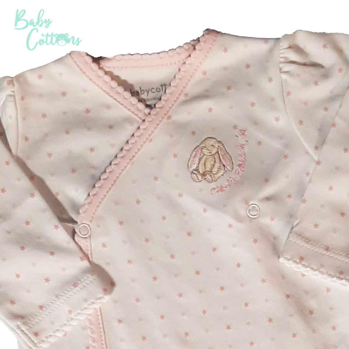 Pijama Babycottons Set Charlie Rabbit Batita ML Ranita C/Pie Blanco Rosa