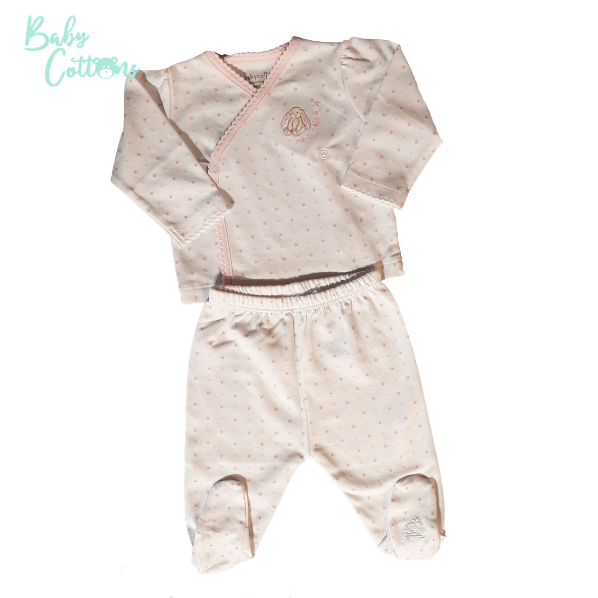 Pijama Babycottons Set Charlie Rabbit Batita ML Ranita C/Pie Blanco Rosa