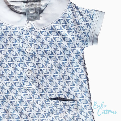 Enterito Babycottons MC PL Bateau Blanco Celeste
