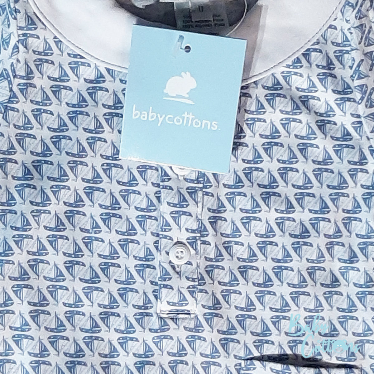 Enterito Babycottons MC PL Bateau Blanco Celeste