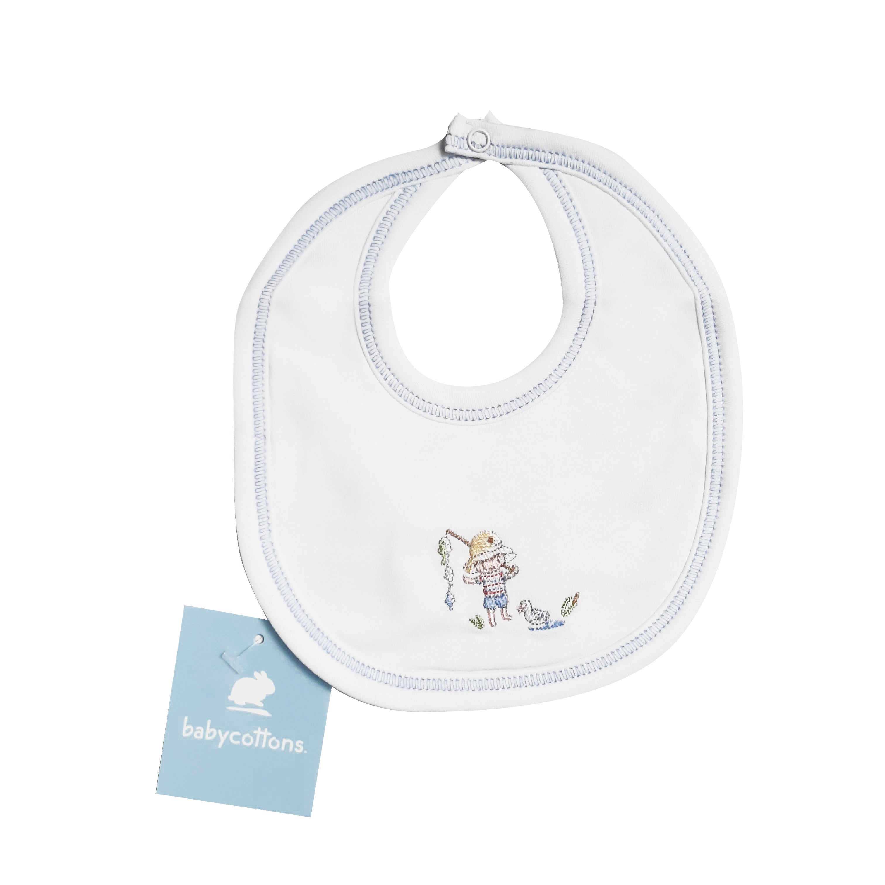 Babero Babycottons Gone Fishing Blanco Azulino