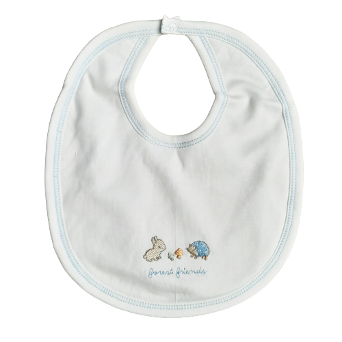 Babero Babycottons M WLD-Forest Friends C/Impermeable Blanco Celeste