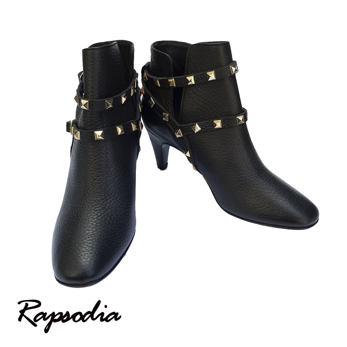 Bota Rapsodia Green Cuero Negro Tacon Fino Productos de Lujo