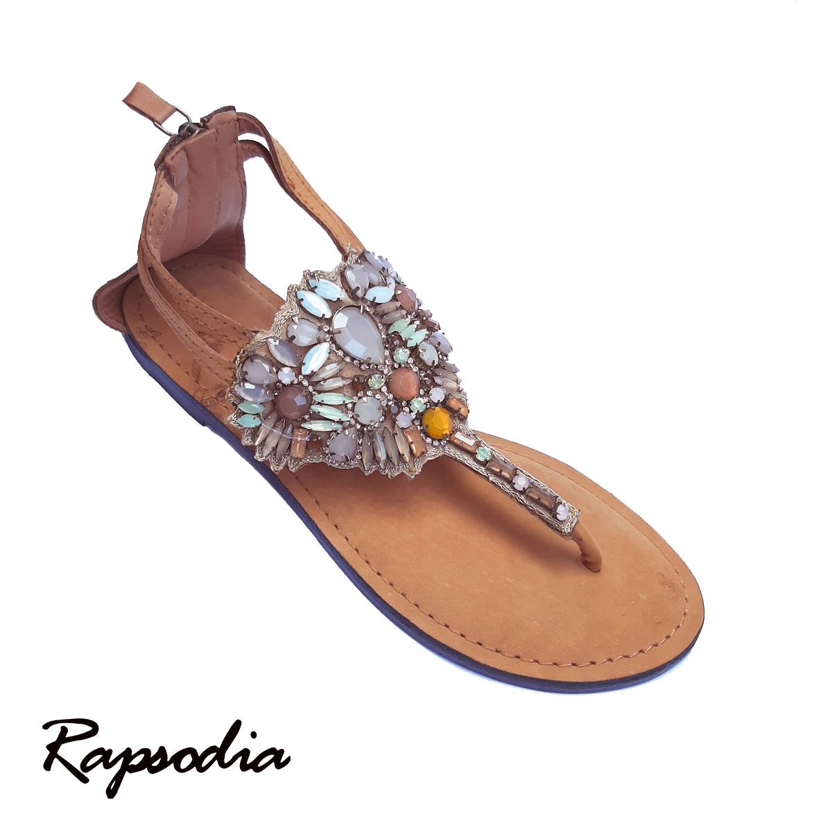 SANDALIAS RAPSODIA SAN SALLY MARRON CON PIEDRAS