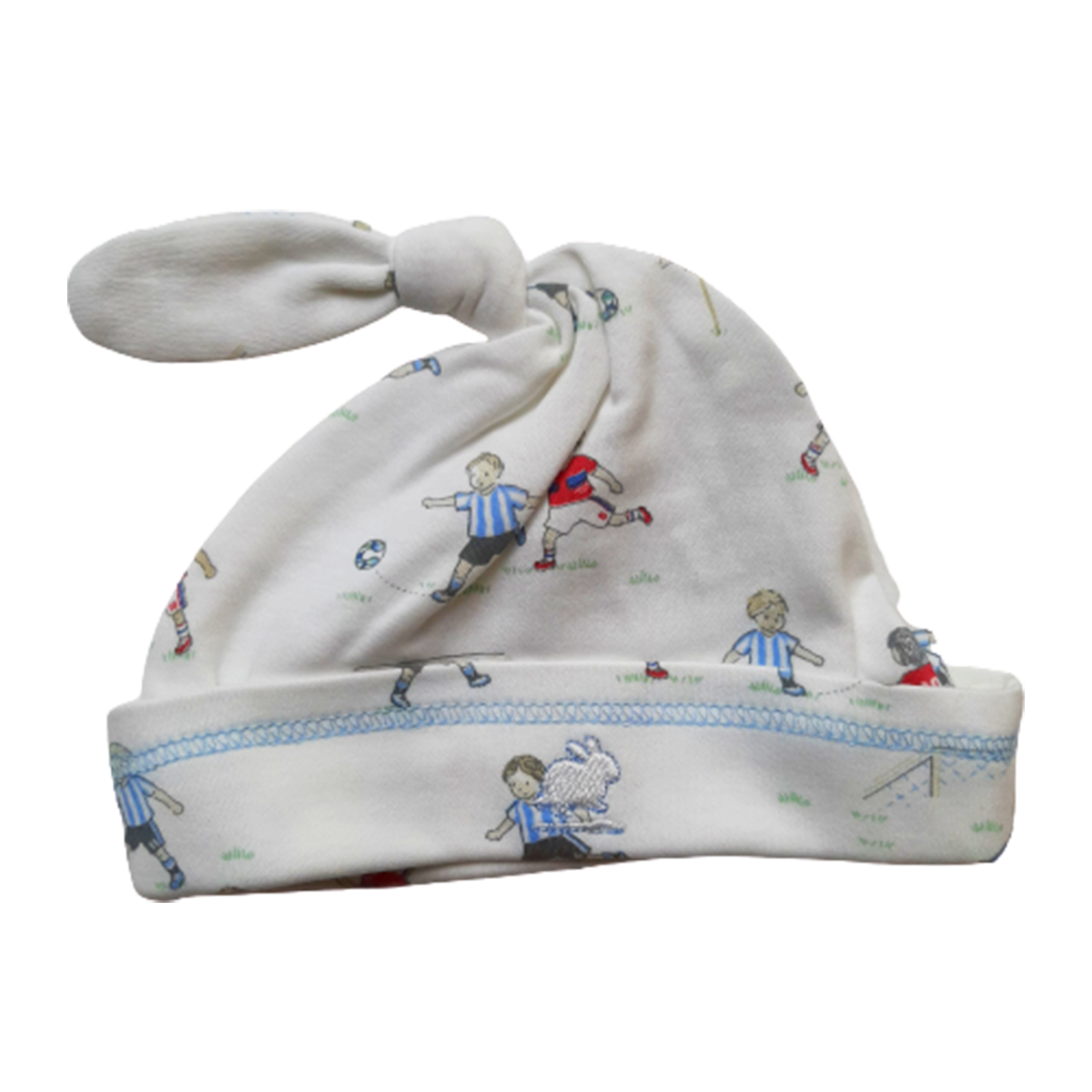 Gorro Babycottons C/Nudo Footbal Blanco Azulino