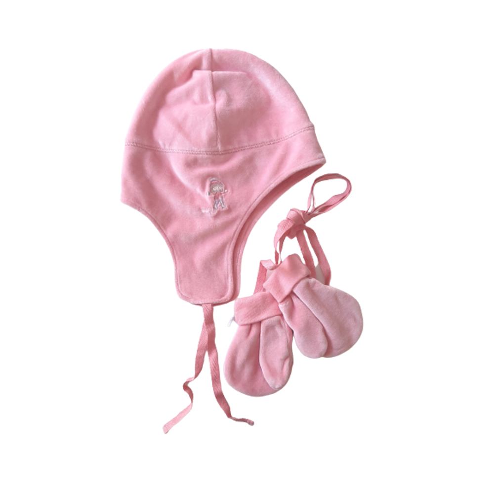 Gorro Babycottons Plush Wintertime  Set Mitones Rosa