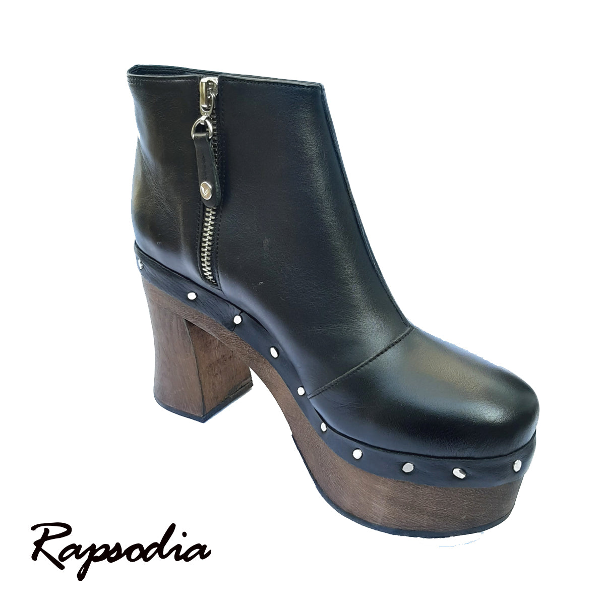 BOTAS RAPSODIA EARL CUERO NEGRO CON MADERA