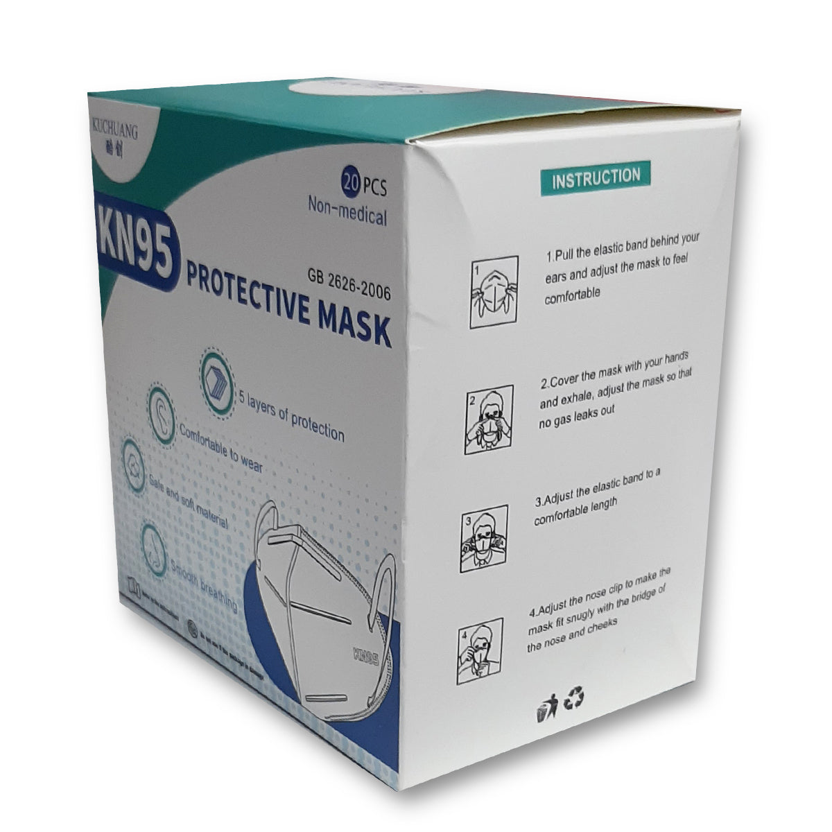 Mascarilla KN95 Desechables KUCHUANG 20 Unidades en Caja